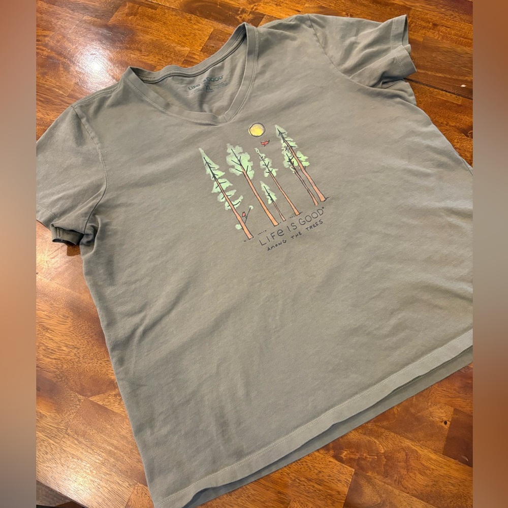 Life Is Good V-Neck Tee in Army Green